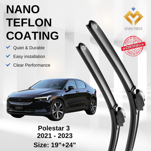 Polestar 2 (2022-Present) Premium Japan Tech Car Wiper 19”+24” Type 01/04 Clip, Free Microfibre Cleaning Cloth