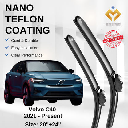 Volvo C40 2021-Present Premium Quality Japan Tech Car Wiper 1set 20"+24" Type 01 Clip-Includes Free Microfibre Cloth!