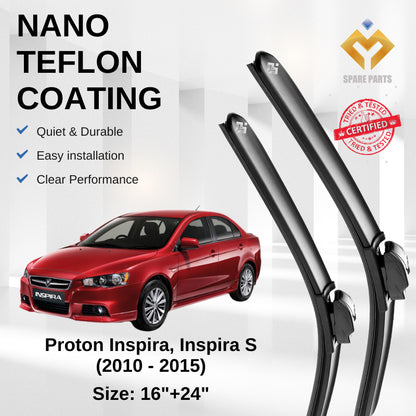 Proton Inspira S 2010-2015 Premium Quality Japan Tech Car Wiper 1set 16"+24" Universal Hook- Free Microfibre Cloth!