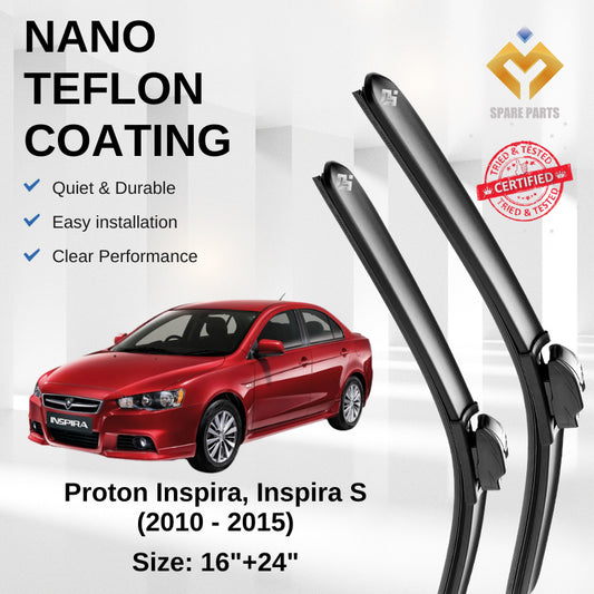 Proton Inspira S 2010-2015 Premium Quality Japan Tech Car Wiper 1set 16"+24" Universal Hook- Free Microfibre Cloth!