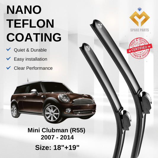 Mini Cooper Clubman R55 (2007-2014) Premium Japan Tech Car Wiper 18"+19" Universal Hook, Free Microfibre Cleaning Cloth