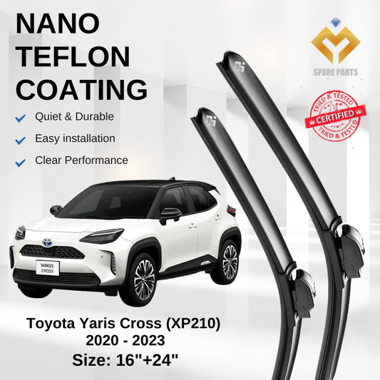 Toyota Yaris Cross XP210 2020-2023 Premium Quality Japan Tech Car Wiper set 16"+24" Universal Hook-Free Microfibre Cloth