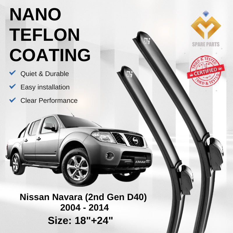 Nissan Navara 2nd Gen D40 2004 Premium Quality Japan Tech Car Wiper 1set 18"+24" U Hook Free Microfibre Cloth