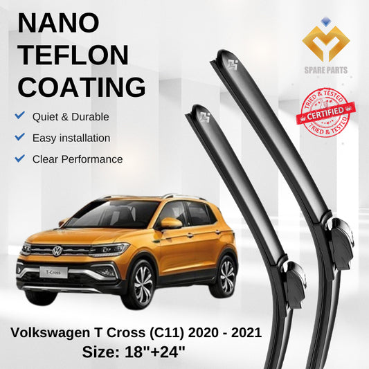 Volkswagen T Cross(C11) 2020-2021 Premium Quality Japan Tech Car Wiper 1set 18"+24" Type 04 Clip Free Microfibre Cloth