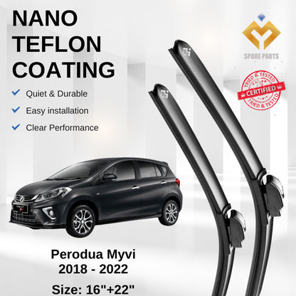 Perodua Myvi 2018 - 2022 Premium Japan Tech Quality Car Wiper Accessories 16"+22" Type 12 Clip-Free Microfibre Cloth!