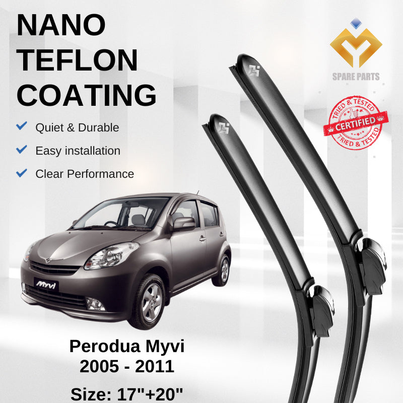 Perodua Myvi, Kenari Premium Quality Nano Car Wiper Accessories 17"+20" Universal Hook-Include Free Microfibre Cloth