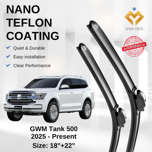 GWM Tank 500 2025-Present Premium Japan Tech Car Wiper Accessories 18”+22” Type 16 Clip- Includes Free Microfibre  Cloth