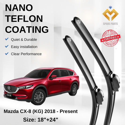 Mazda CX8 2018 Premium Japan Tech Car Wiper Accessories 1set 18"+24" Type 01/12 Clip Free Microfibre Cloth