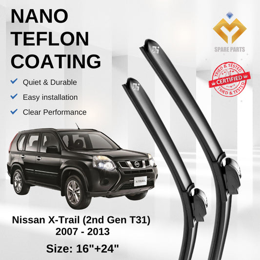 Nissan X Trial 1st 2nd Gen Premium Quality Japan Tech Car Wiper 1set 16"+24" U Hook Free Microfibre Cloth