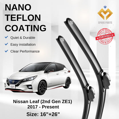 Nissan Leaf 2nd Gen ZE1 2017 Premium Quality Japan Tech Car Wiper 1set 16"+26" U Hook Free Microfibre Cloth