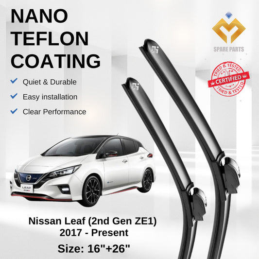 Nissan Leaf 2nd Gen ZE1 2017 Premium Quality Japan Tech Car Wiper 1set 16"+26" U Hook Free Microfibre Cloth