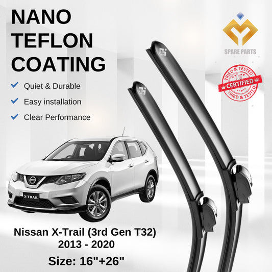 Nissan X-Trail 3rd Gen T32 2013 Premium Quality Japan Tech Car Wiper 1set 16"+26" U Hook Free Microfibre Cloth