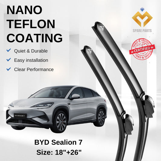 BYD Sealion 7 2024-Present Premium Japan Tech Car Wiper Accessories 18”+26” Type 01 Clip- Includes Free Microfibre  Clot