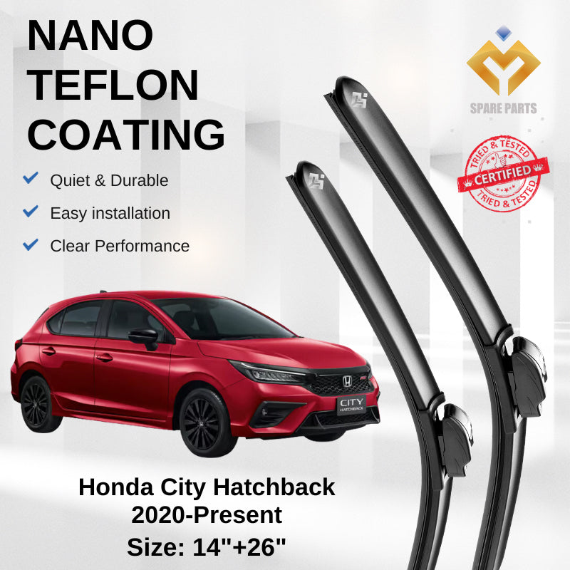Honda City 2014-2019 Hatchback Premium Quality Japan Tech Car Wiper 1set 14"+26" U Hook Free Microfibre Cloth
