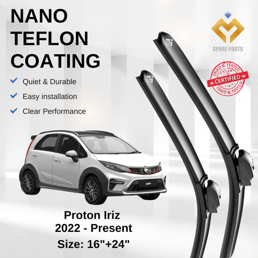 Proton Iriz Facelift Premium Japan Tech Car Wiper Accessories 16”+24” Type 01 Clip- Free Microfibre Cleaning Cloth!