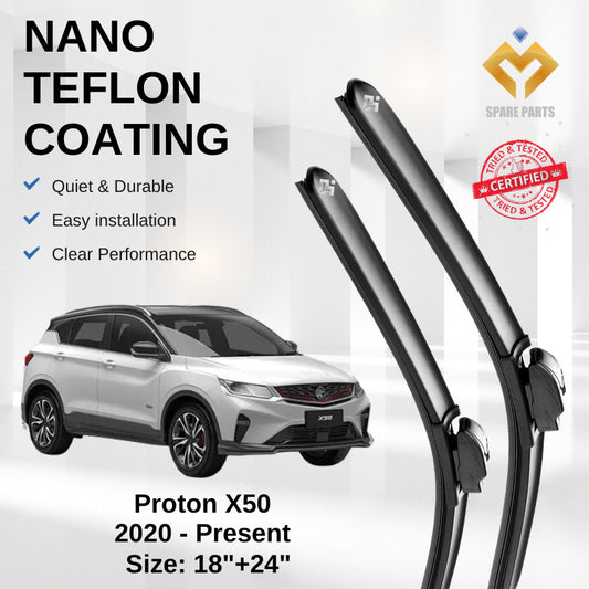 Proton X50 Premium Quality Japan Tech Car Wiper Accessories 18"+24" Type 14 Clip-Include Free Microfibre Cloth!