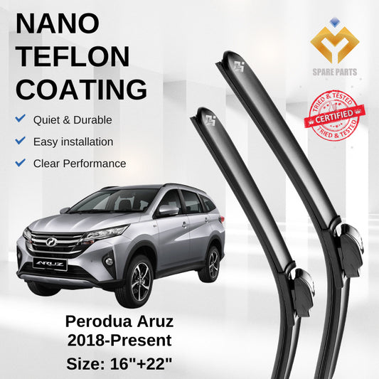 Perodua Aruz 2018 Present Premium Quality Japan Tech Car Wiper Accessories 16"+22" Universal Hook Free Microfibre Cloth