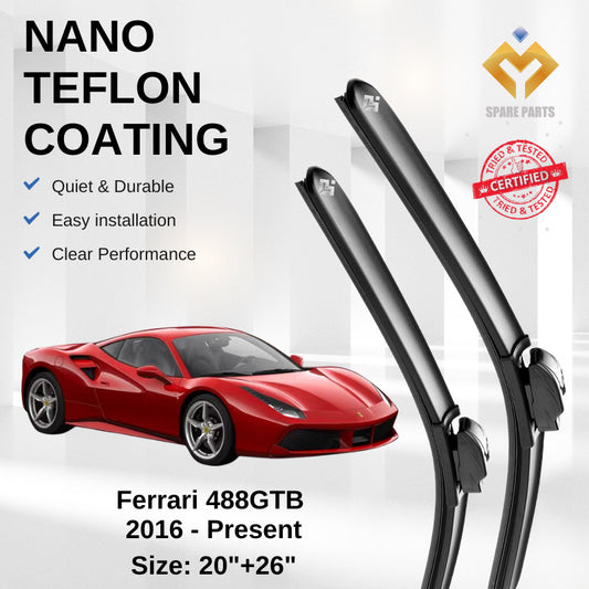 Ferrari 488GTB 2016 - Present Premium Japan Tech Car Wiper Accessories 20”+26” Type 02 Clip- Includes Free Gift!