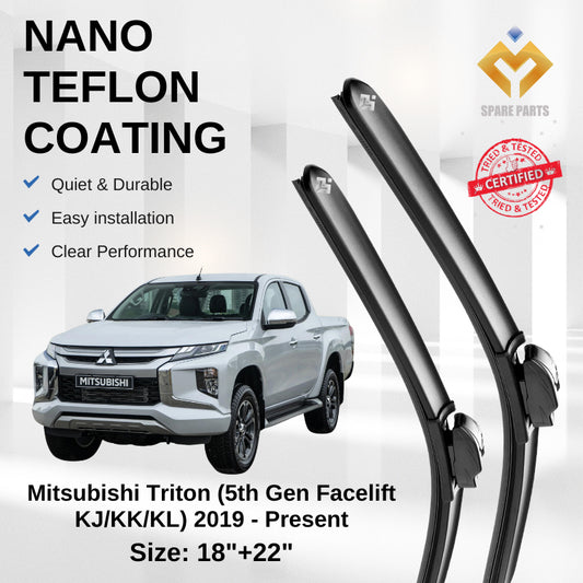 Mitsubishi Triton 5th Gen Facelift Premium Quality Japan Tech Car Wiper 1set 18"+22" U Hook Free Microfibre Cloth