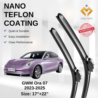 GWM Ora 07 Premium Japan Tech Car Wiper Set 17” + 22” Type 01/16 Clip – Includes Free Microfiber Cleaning Cloth!