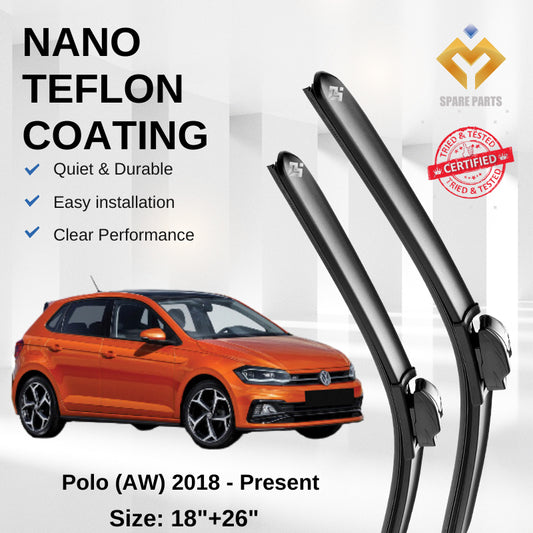 Volkswagen Polo AW (2018-Present) Premium Japan Tech Car Wiper 18”+26” Type 04 Clip, Free Microfibre Cleaning Cloth