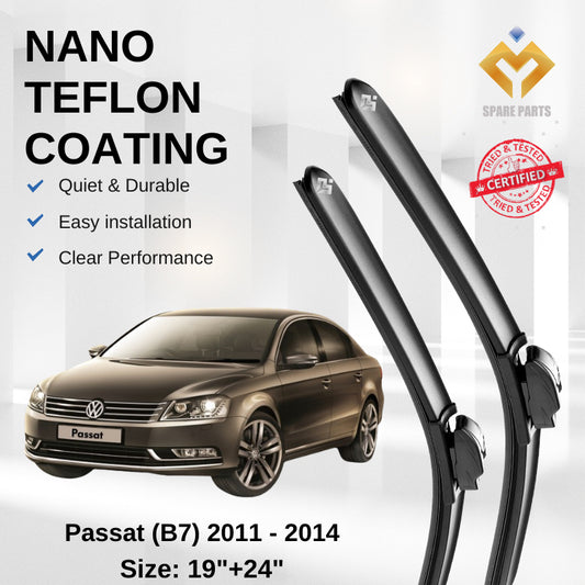 Volkswagen Passat B7 (2011-2014) Premium Japan Tech Car Wiper 19”+24” Type 04 Clip, Free Microfibre Cleaning Cloth