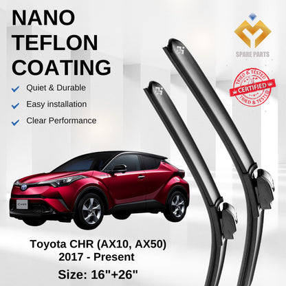Toyota CHR AX10/AX50 Premium Quality Japan Nano Car Wiper 1set 16"+26" Type 14 Clip Free Microfibre Cloth