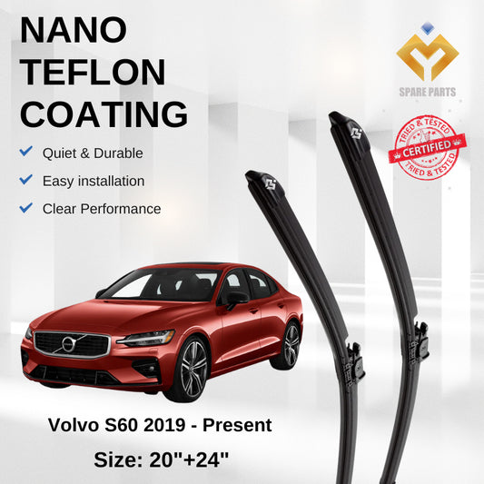 Volvo S60 2019-Present Premium Quality Japan Tech Car Wiper with Spray Nozzle 1set 20"+24"-Includes Free Gift