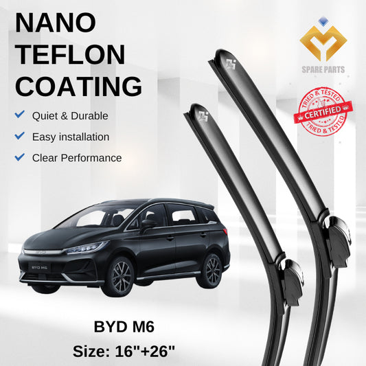 BYD M6 2024-Present Premium Japan Tech Car Wiper Accessories 16”+26” Type 01 Clip- Includes Free Microfibre  Cloth!