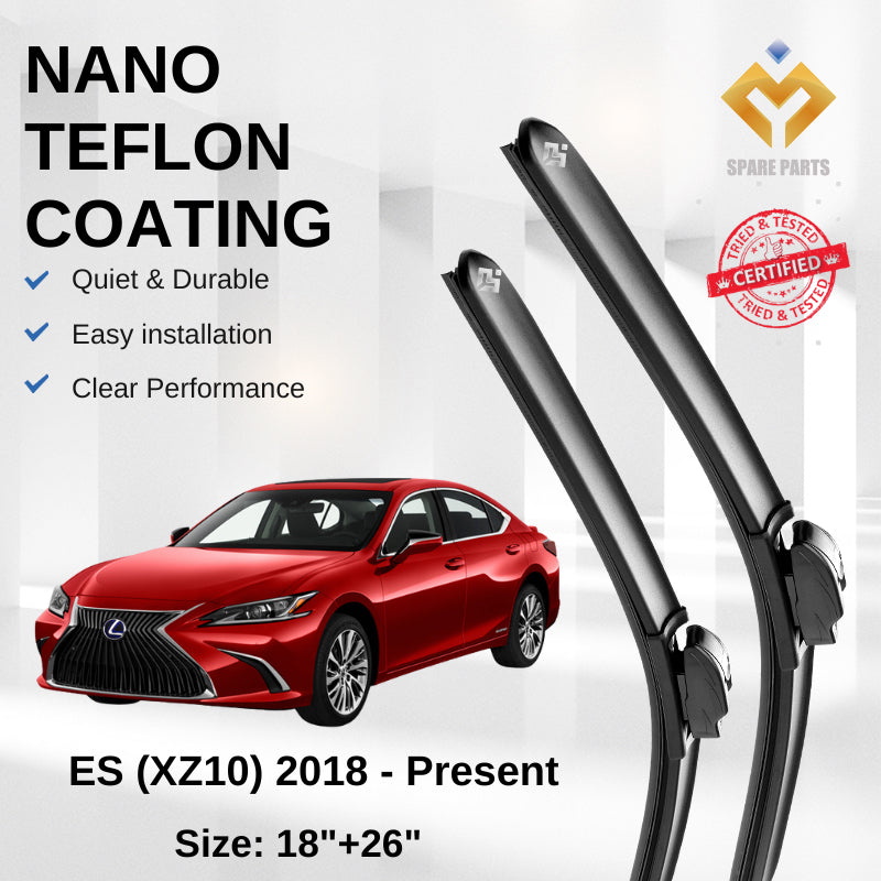 Lexus ES XZ10 (2018-Present) Premium Japan Tech Car Wiper 18"+26" Universal Hook, Free Microfibre Cleaning Cloth