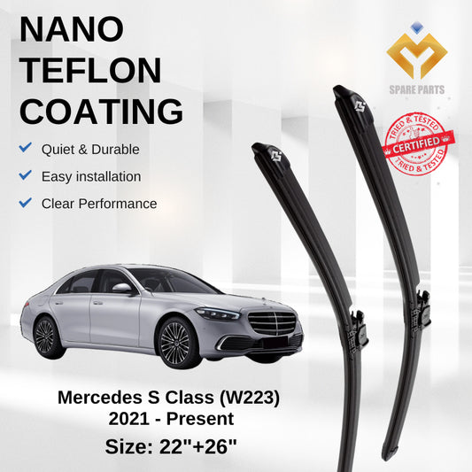Mercedes S Class W223 2021-Present  Premium Quality Japan Tech Wiper with Spray Nozzle 22"+26" -Includes Free Gift!