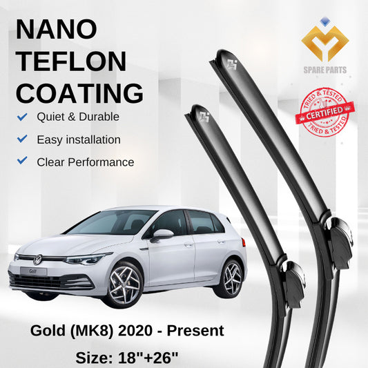 Volkswagen Gold MK8 (2020-Present) Premium Japan Tech Car Wiper 18”+26” Type 04 Clip, Free Microfibre Cleaning Cloth