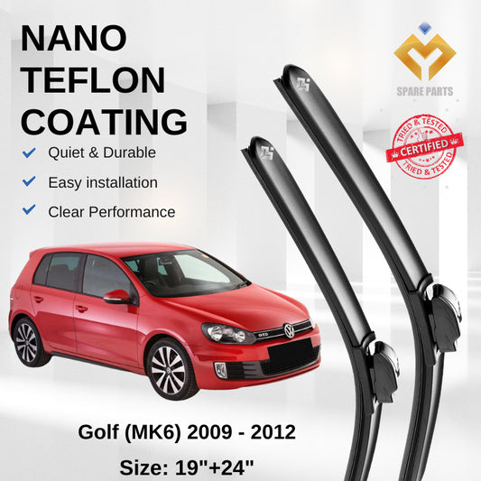 Volkswagen Golf MK6 (2009-2012) Premium Japan Tech Car Wiper 19”+24” Type 01 Clip, Free Microfibre Cleaning Cloth