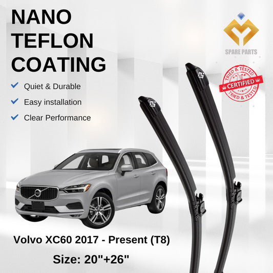 Volvo XC60 2017-Present (T8) Premium Quality Japan Tech Car Wiper with Spray Nozzle 1set 20"+26"-Includes Free Gift