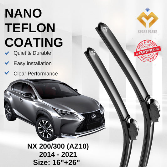 Lexus NX 200/300 AZ10 (2014-2021) Premium Japan Tech Car Wiper 16”+26” Type 12 Clip, Free Microfibre Cleaning Cloth