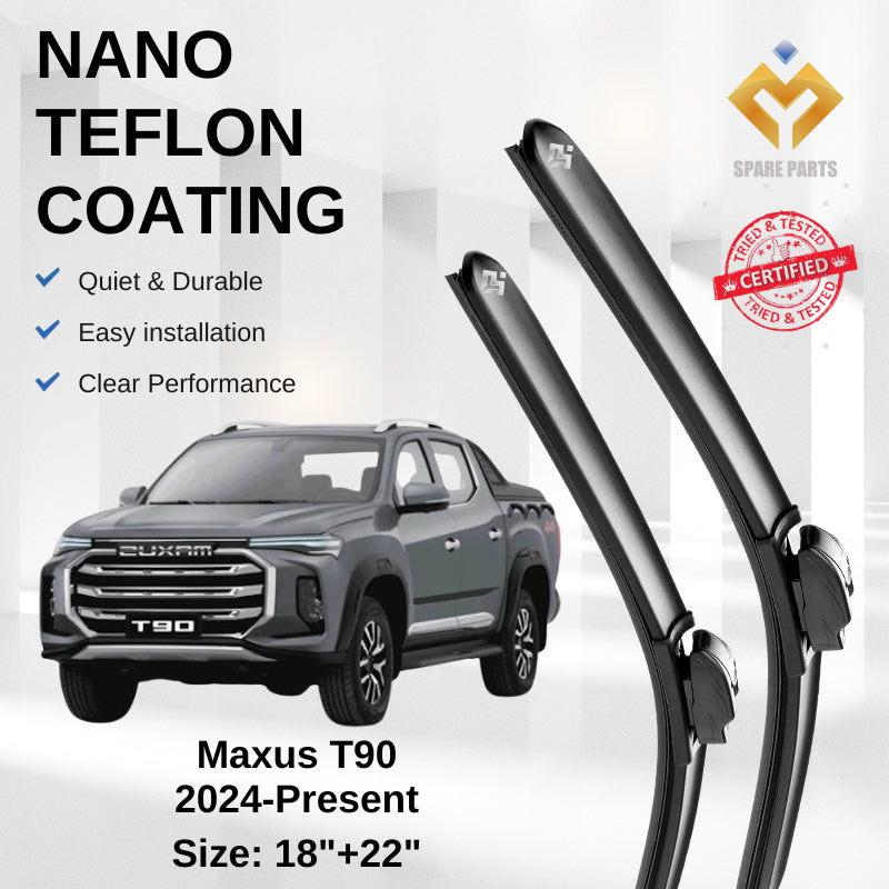 Maxus T90 2023-Present Premium Japan Tech Car Wiper Accessories 18”+22” Universal Hook–Includes Free Microfibre Cloth!
