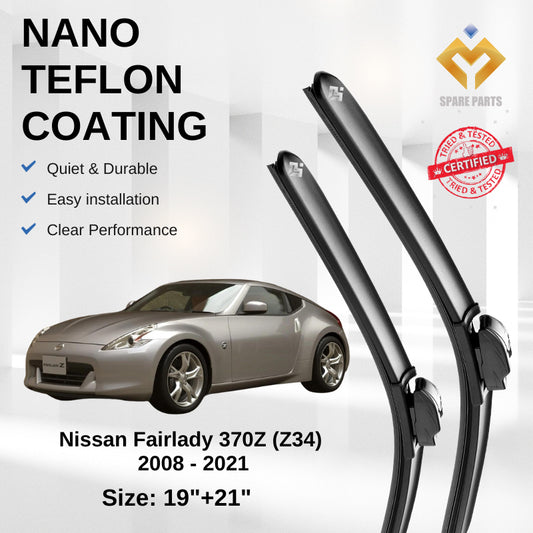 Nissan Fairlady 370Z Z34 2008 Premium Quality Japan Tech Car Wiper 1set 19"+21" U Hook Free Microfibre Cloth