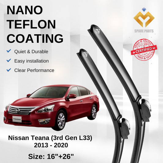 Nissan Teana 3rd Gen L33 2013 Premium Quality Japan Tech Car Wiper 1set 16"+26" U Hook Free Microfibre Cloth