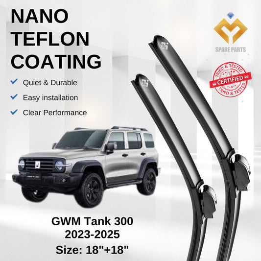 GWM Tank 300 Premium Japan Tech Car Wiper Set (18” + 18”) Type 16 Clip– Includes Free Microfiber Cleaning Cloth!