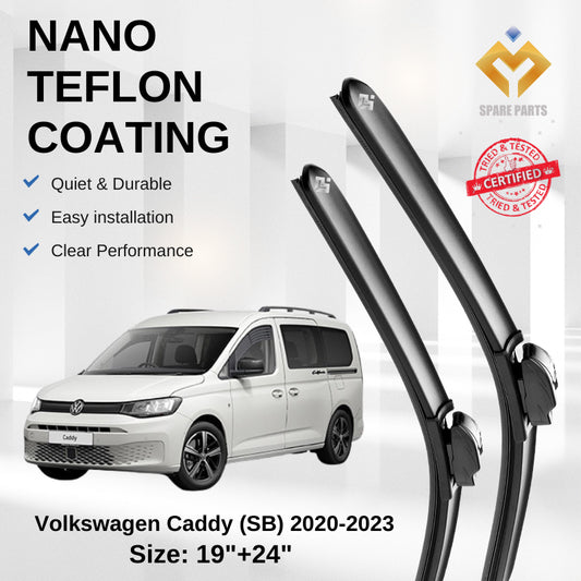 Volkswagen Caddy (SB) 2020-2023 Premium Quality Japan Tech Car Wiper 1set 19"+24" Type 04 Clip Free Microfibre Cloth
