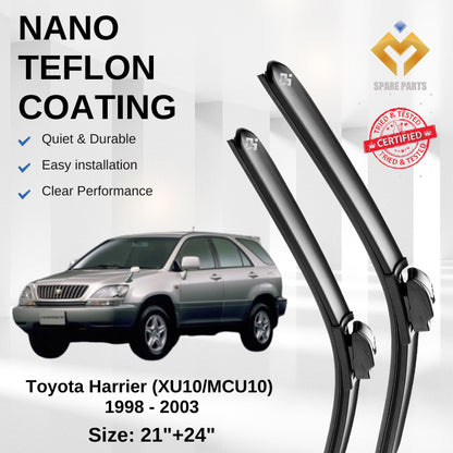 Toyota Harrier XU10/MCU10 Premium Quality Japan Nano Car Wiper 1set 21"+24" U-Hook Clip Free Microfibre Cloth