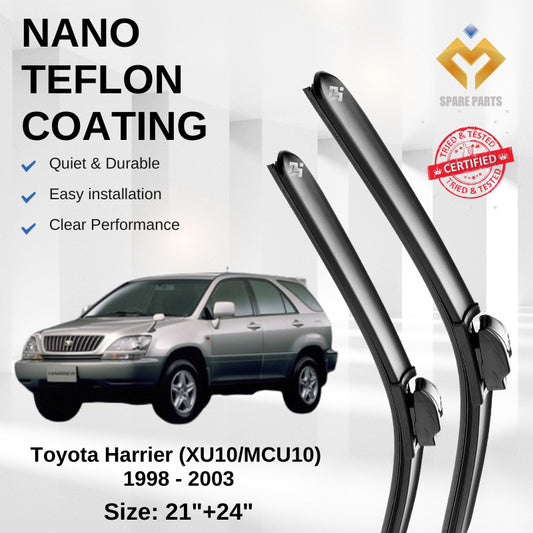 Toyota Harrier XU10/MCU10 Premium Quality Japan Nano Car Wiper 1set 21"+24" U-Hook Clip Free Microfibre Cloth