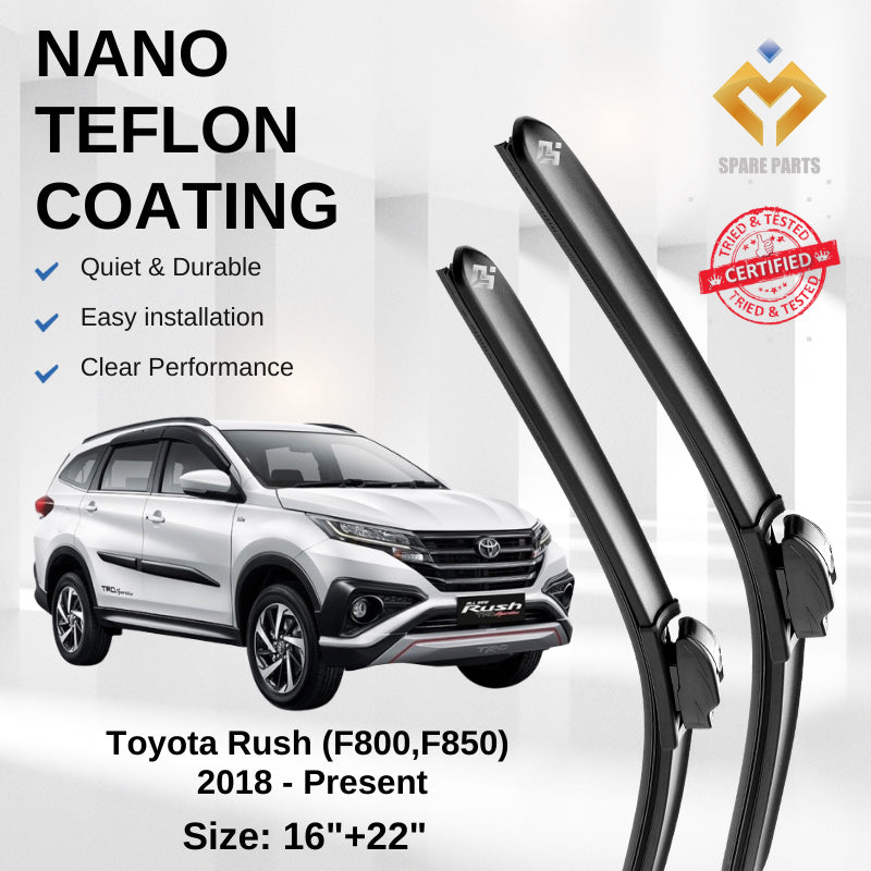Toyota Rush 2018-Present Premium Japan Tech Car Wiper Accessories 16”+22” Universal Hook–Includes Free Microfibre Cloth!