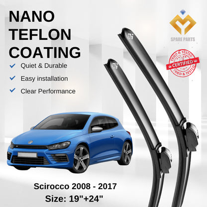 Volkswagen Scirocco (2008-2017) Premium Japan Tech Car Wiper 19”+24” Type 01 Clip, Free Microfibre Cleaning Cloth