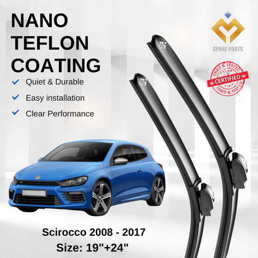 Volkswagen Scirocco (2008-2017) Premium Japan Tech Car Wiper 19”+24” Type 01 Clip, Free Microfibre Cleaning Cloth
