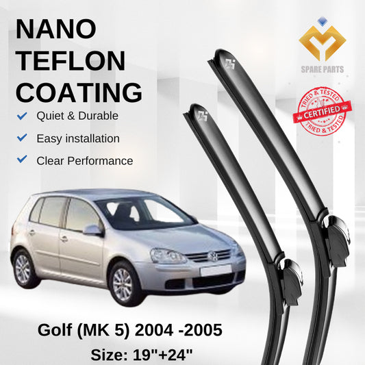 Volkswagen Golf MK5 (2004-2005) Premium Japan Tech Car Wiper 19”+24” Type 03 Clip, Free Microfibre Cleaning Cloth