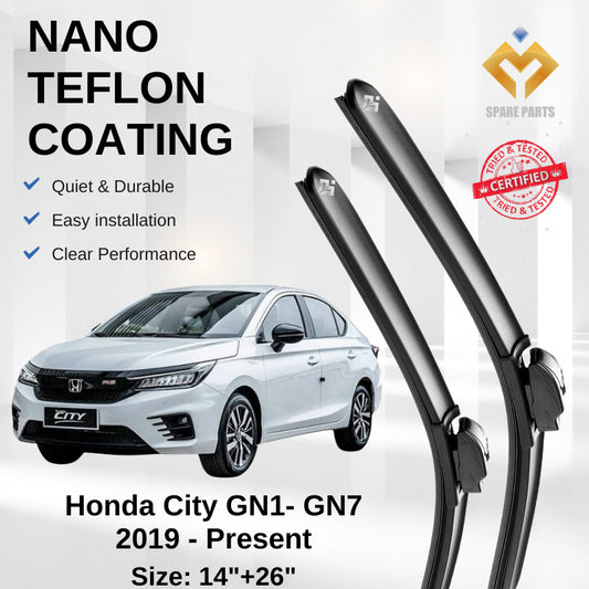Honda City 2014-2019 Hatchback Premium Quality Japan Tech Car Wiper 1set 14"+26" U Hook Free Microfibre Cloth