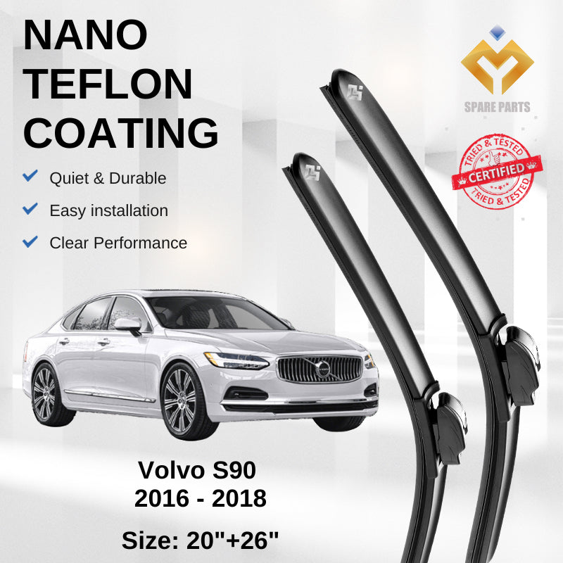 Volvo S90 2016-Present Premium Quality Japan Tech Car Wiper 1set 20"+26" Type 01 Clip-Includes Free Microfibre Cloth
