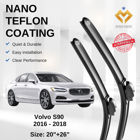 Volvo S90 2016-Present Premium Quality Japan Tech Car Wiper 1set 20"+26" Type 01 Clip-Includes Free Microfibre Cloth