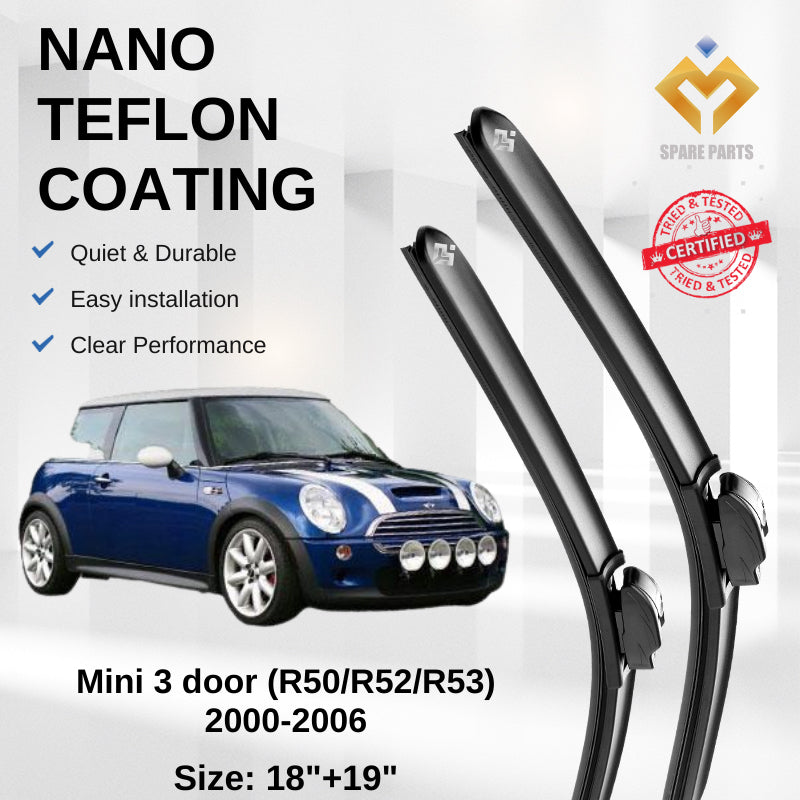 Mini Cooper R50/R52/R53 (2000-2006) Premium Japan Tech Car Wiper 18"+19" Type 02, Free Microfibre Cleaning Cloth